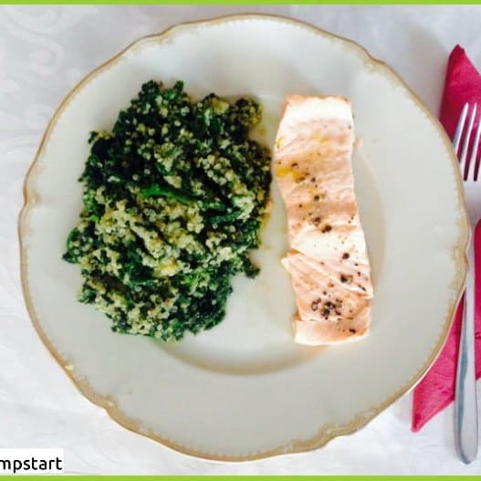 Steamed salmon with quinoa spinach quick and easy clean eating recipe