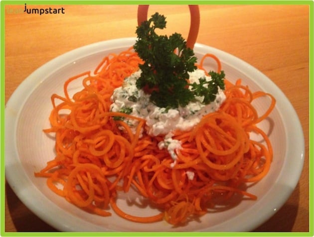 clean eating spiraled carrots with cottage cheese