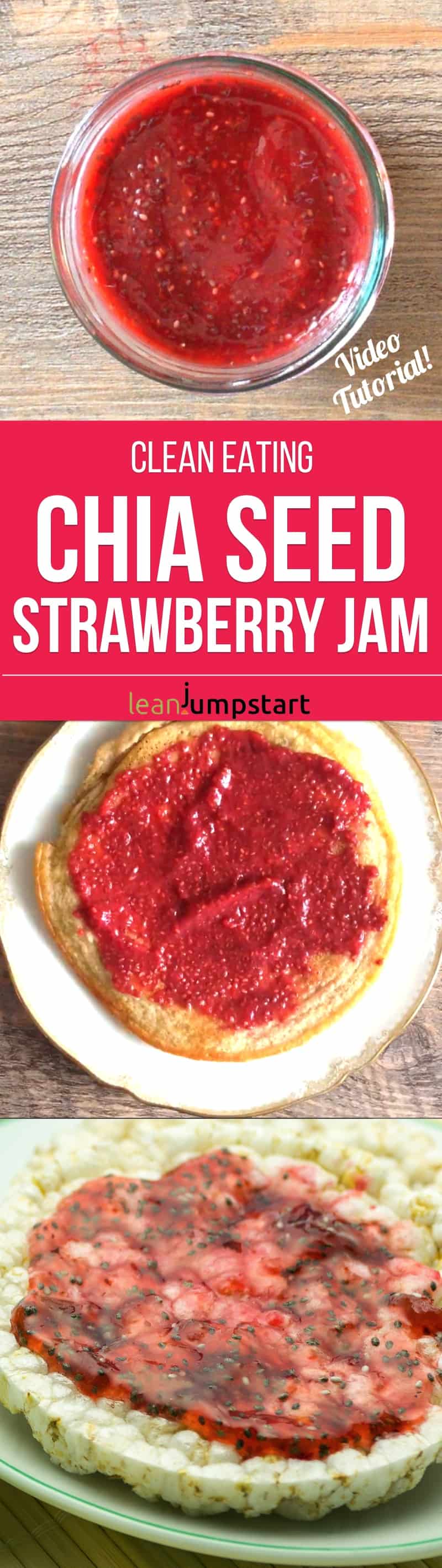 Need a sugar-free jam recipe? This clean eating strawberry chia jam is a delicious spread option for a healthy bit of deliciousness. Repin this and then click through to read about the chia seed jam and watch a short video tutorial.