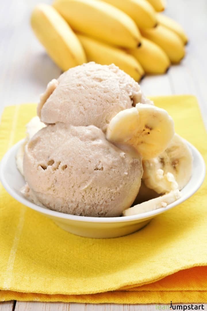 banana ice cream scoops in a bowl
