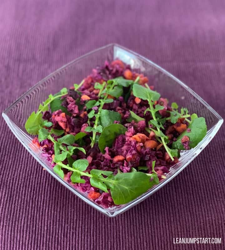 red cabbage salad with watercress