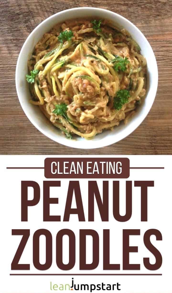 peanut butter zoodles in a bowl with text overlay