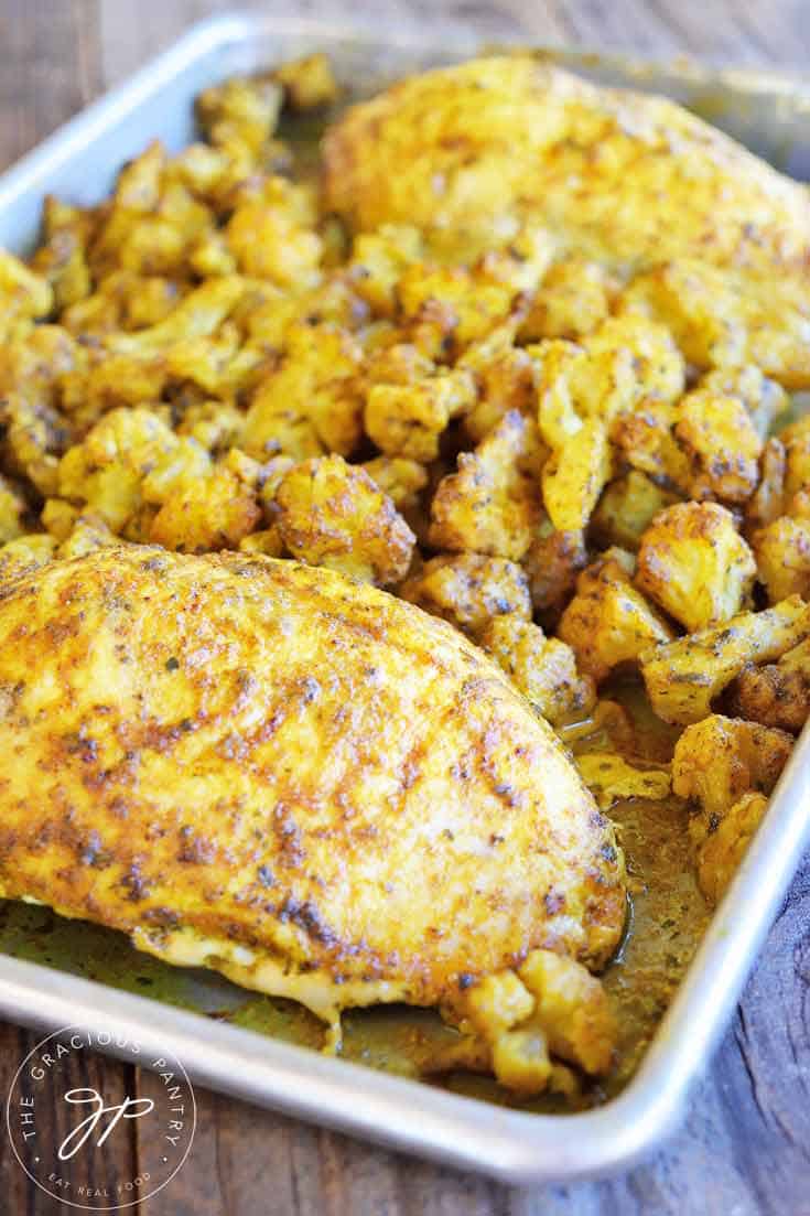 sheet pan chicken cauliflower dinner