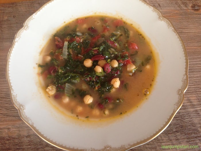 red bean soup with chickpea, spinach and Parmesan