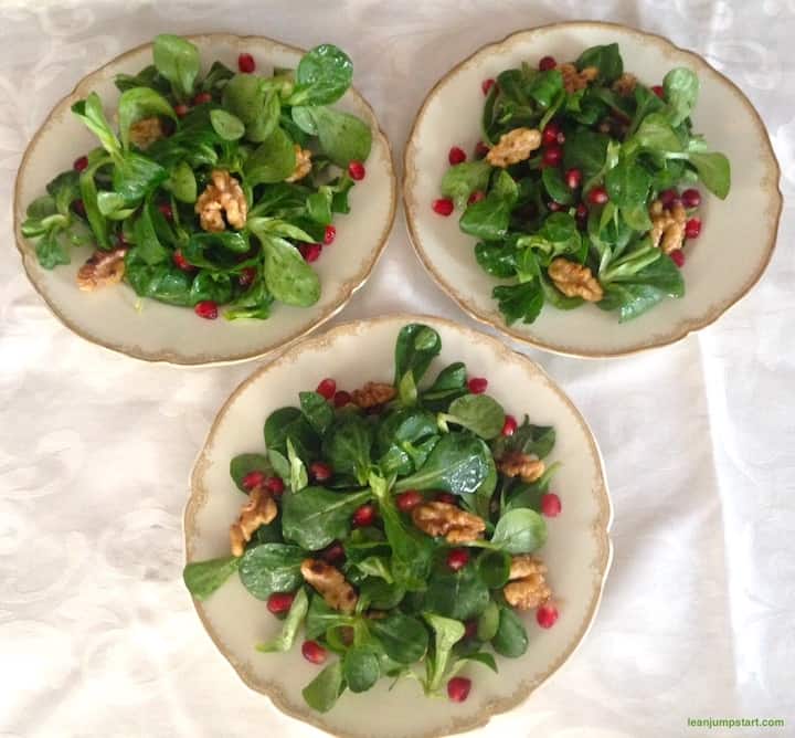 lambs lettuce with pomegranate seeds