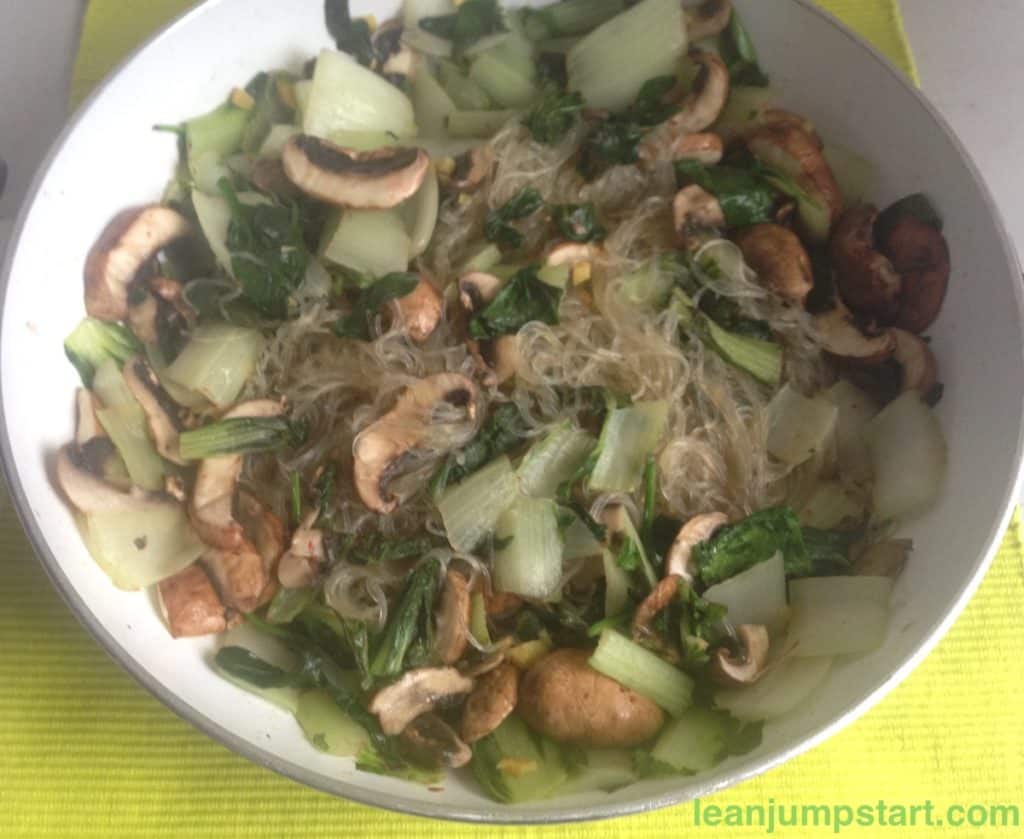 bok choy noodles in a skillet