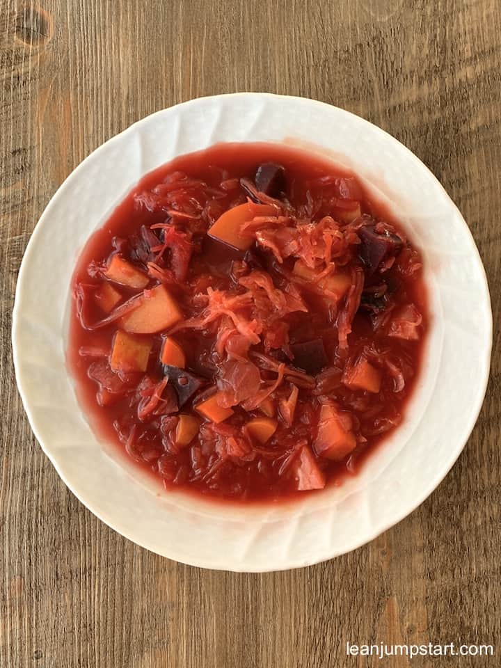 sauerkraut soup with beets in a plate