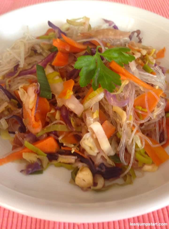 bean thread noodles vegetables close-up