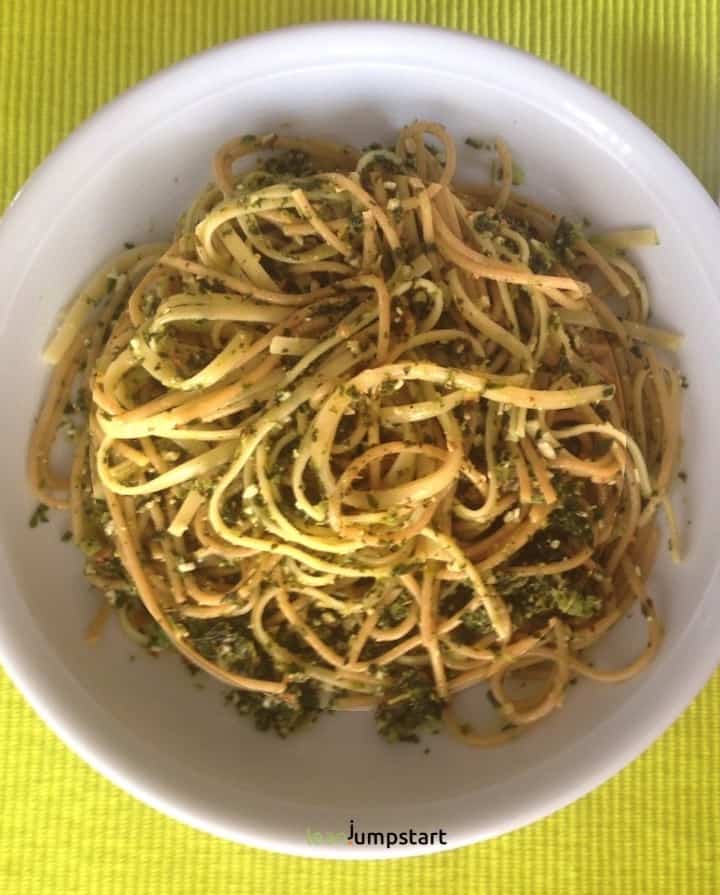 kale pesto with wholegrain spaghetti