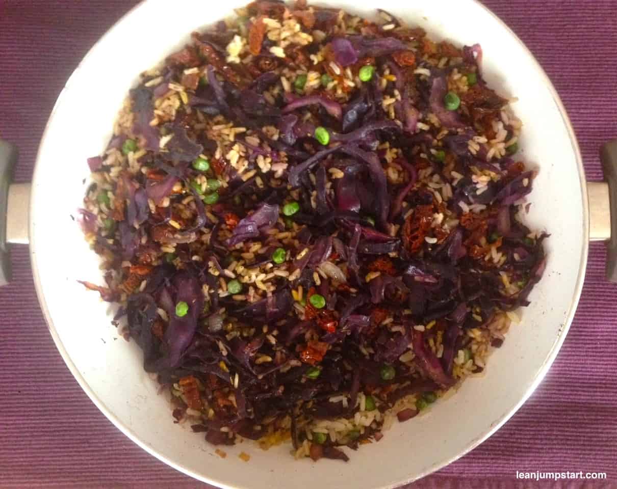 red cabbage stir fry with rice & sundried tomatoes easy and slim 20