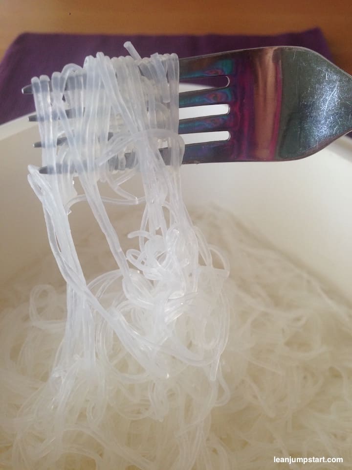 soaked bean thread noodles twirling fork