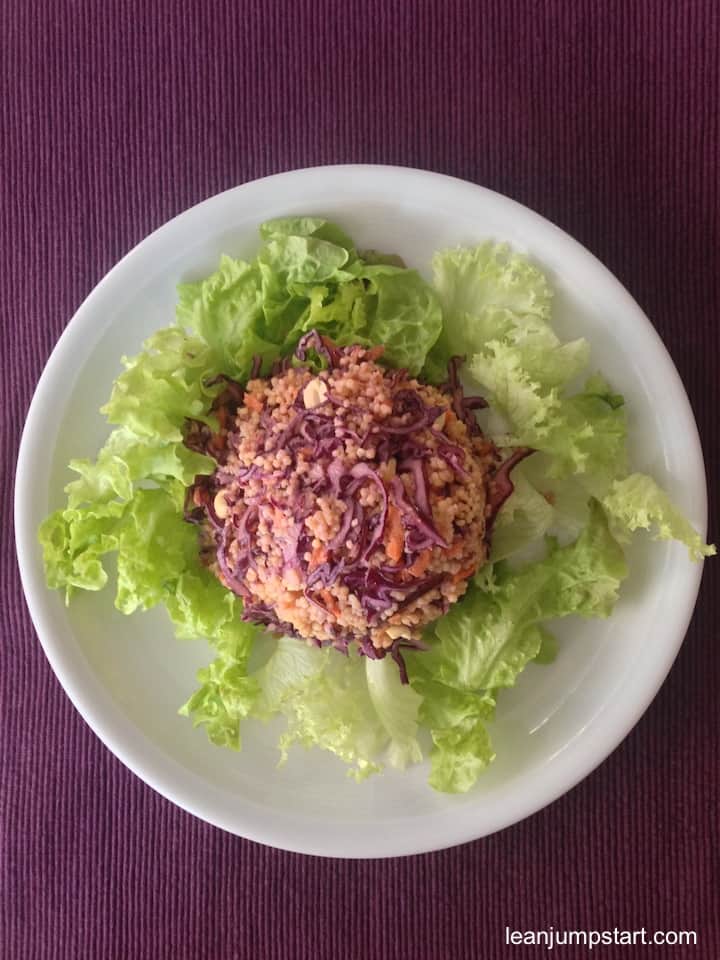 thai salad with millet arranged on greens