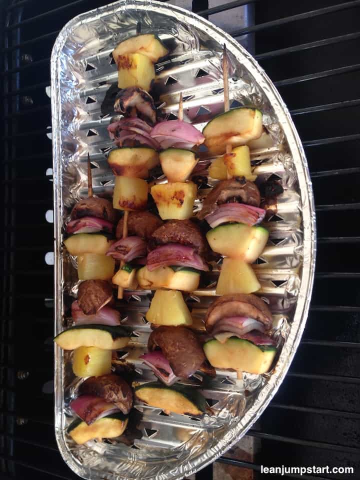 vegetable kabobs with pineapples on the grill