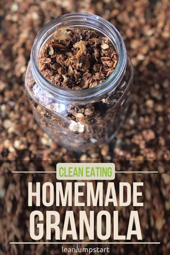 easy homemade granola in a jar with text overlay