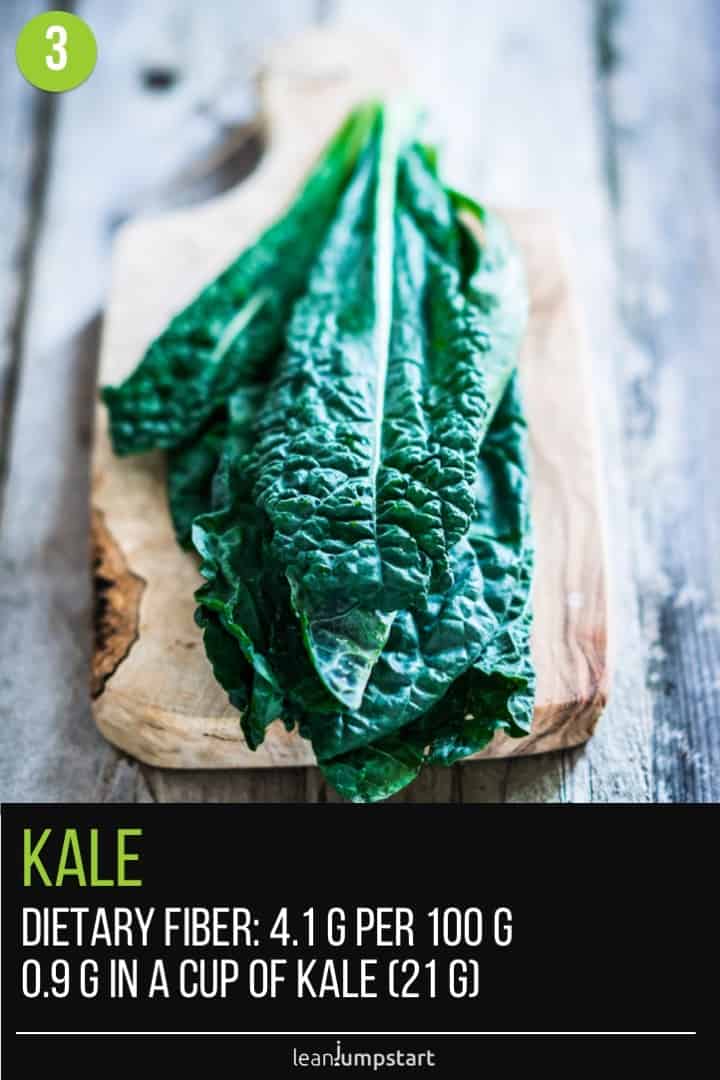 a few dark green kale leaves on wood 