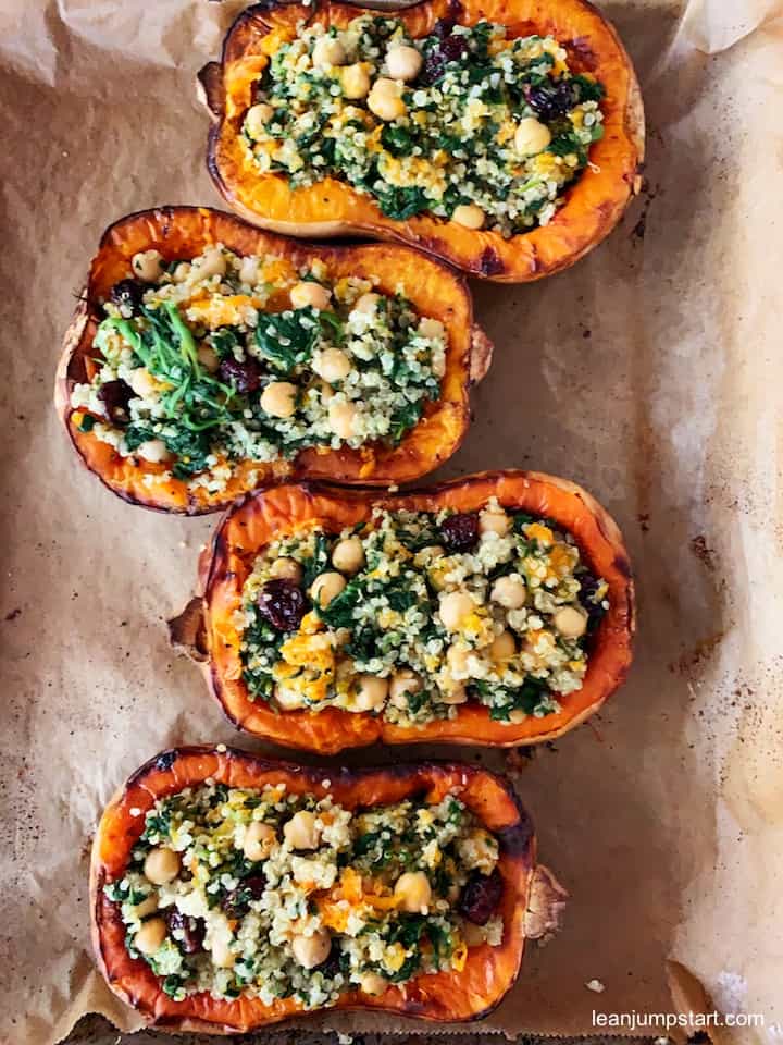 Stuffed butternut squash with quinoa and cranberries