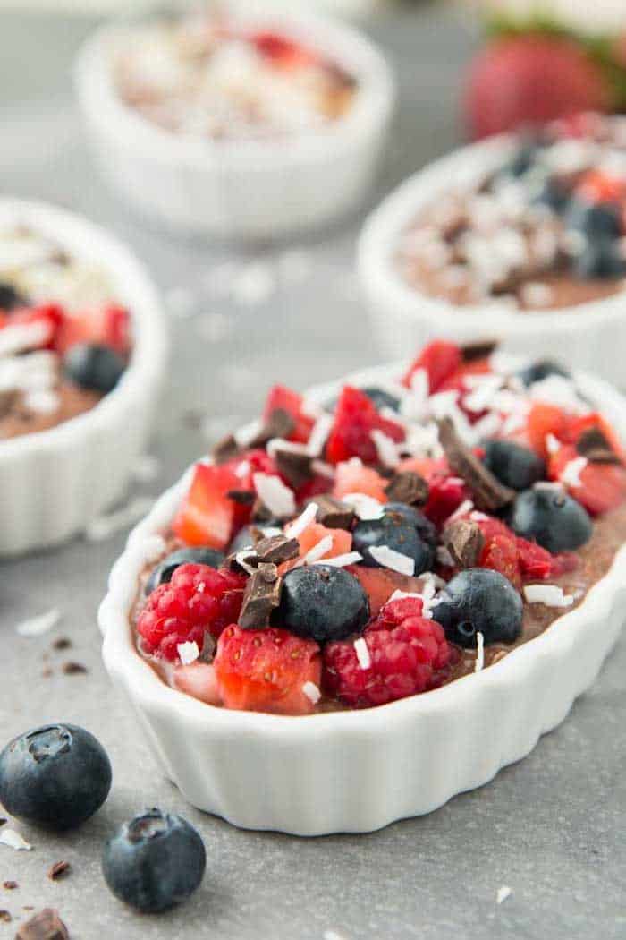 chia pudding with berries-and-chocolate chips