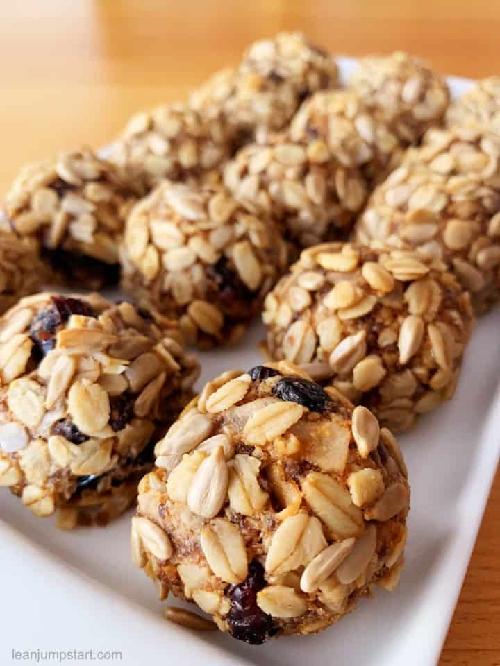 cranberry bliss balls in rows