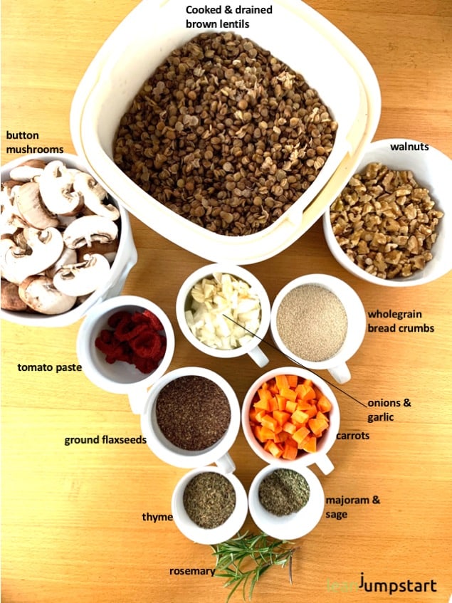 top view of lentil loaf ingredients