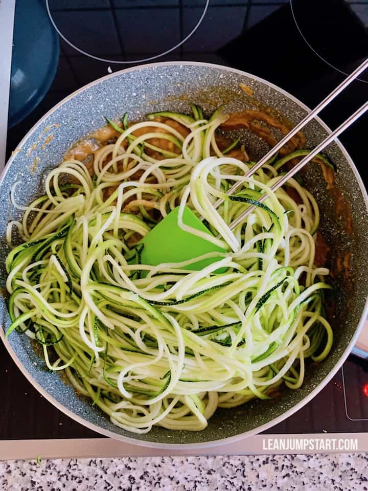zoodles added to skillet
