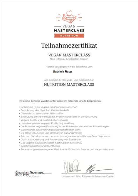 vegan masterclass certificate